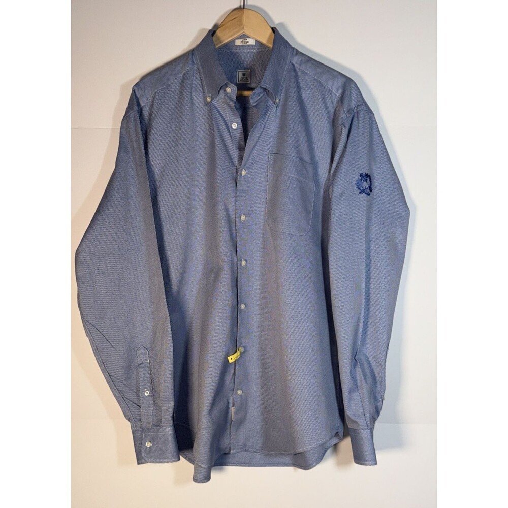 Peter Millar Men Large Blue Cotton Button Down L/S Shirt Embroidered Wreath EUC